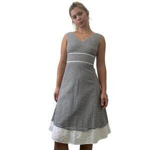 Karma Anderson Black & White Gingham Midi Dress Women’s Size 4 Cottagecore